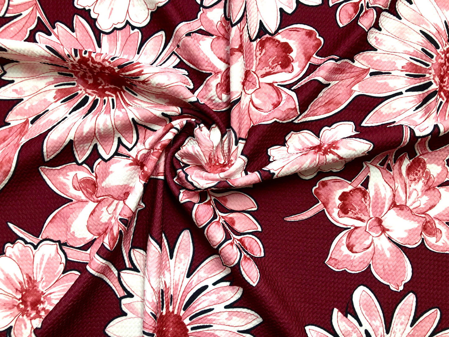 Bullet Knit Fabric - Burgundy Red Sunflowers Print, 56″ Wide, Sold by the Yard (BPR093)