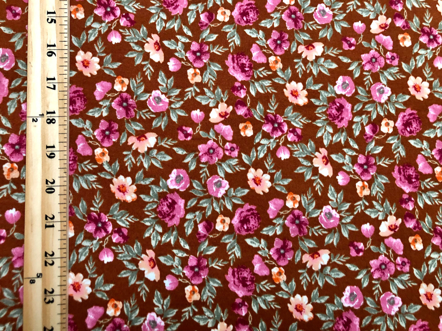 DTY Brushed Fabric-Rust Magenta Pink Peach 1" Roses-DTYBPR490-Sold by the Yard-Jersey Fabric