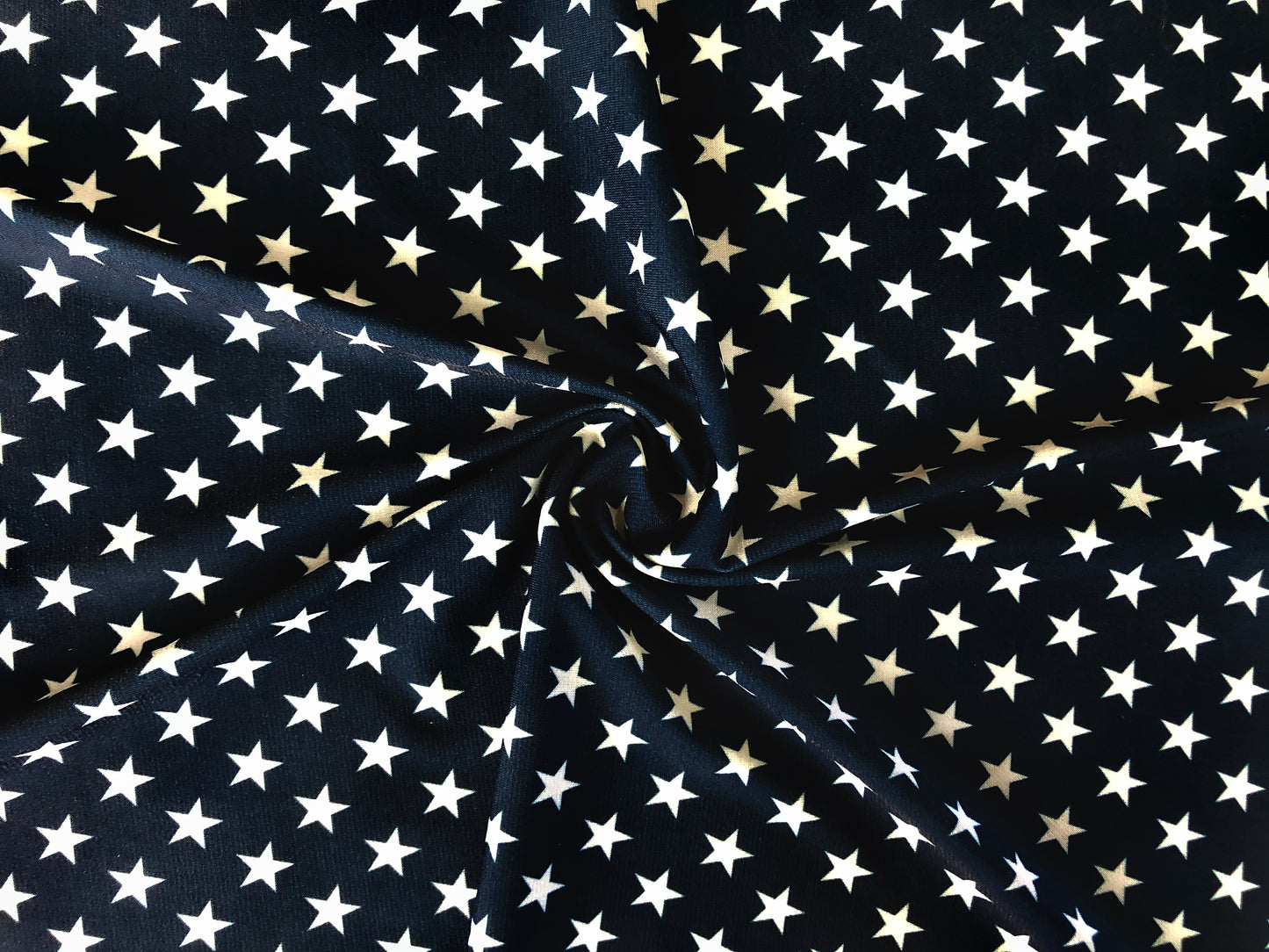 Navy & White Star ITY Knit – Silky Travel Knit, 4-Way Stretch, 58” Wide, 95/5 Poly Spandex (ITYPR01)