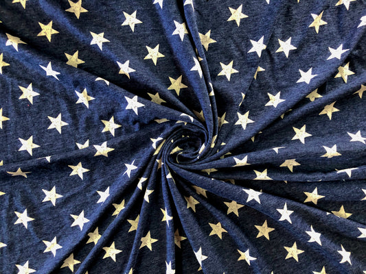 Navy Star Print Fabric – 65% Polyester 35% Cotton | Non-Stretch, 60″ Wide – Sold by the Yard (PCTPR01)