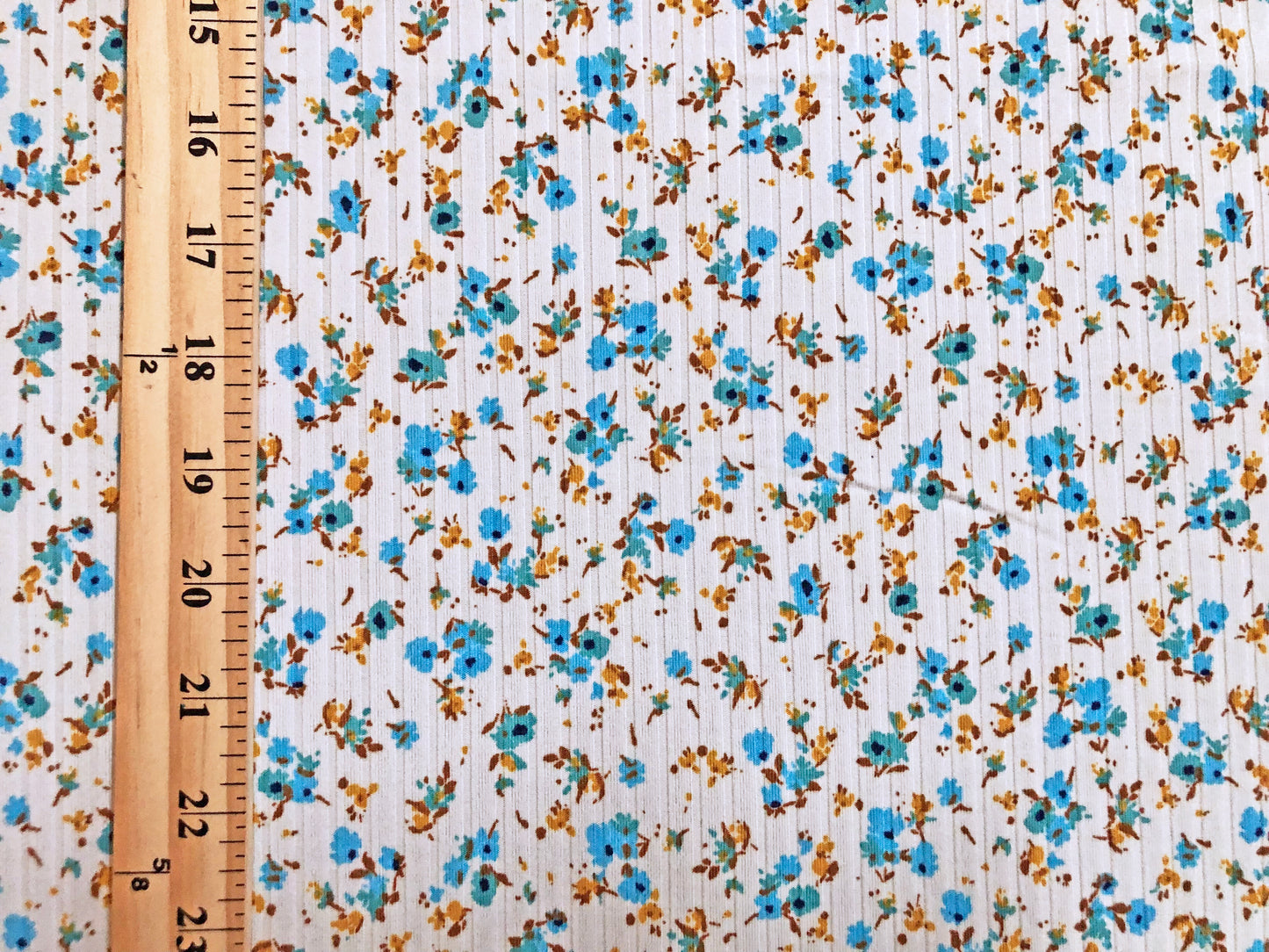 DTY Brushed Rib Fabric-Ivory Turquoise Mustard 1/4" Flowers-DTYRBPR04-Sold by the Yard-Apparel Fabric