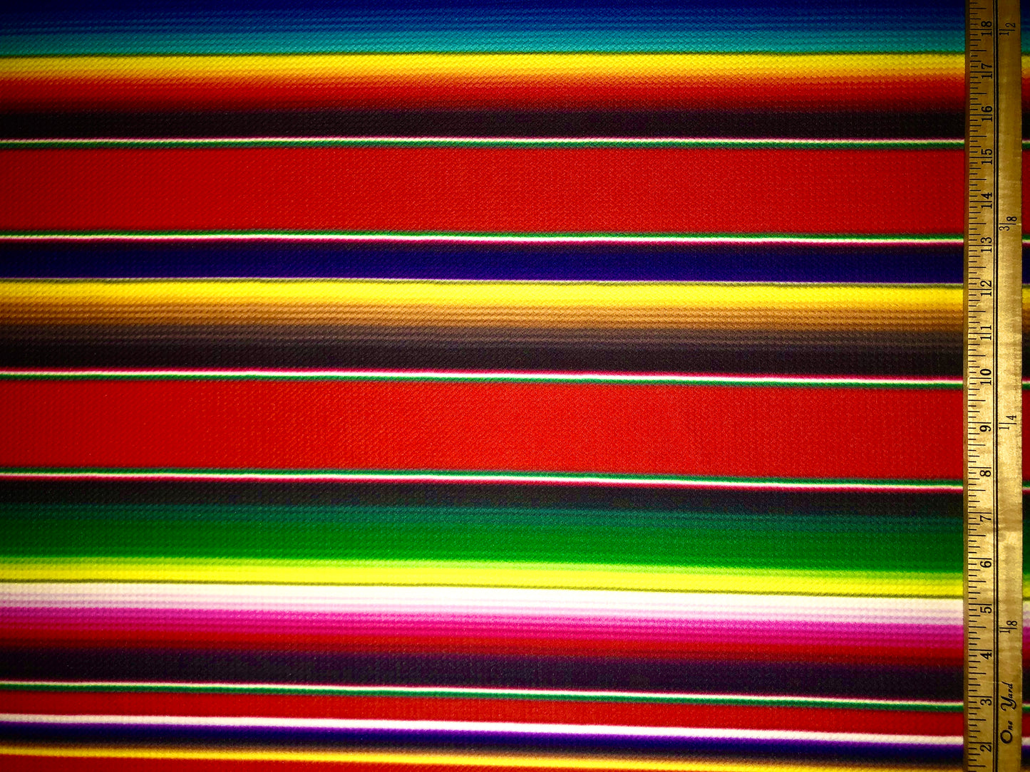 Bullet Knit Fabric – Vibrant Mexican Zarape Print in Red, Green, Blue & Brown, 56″ Wide, Sold by the Yard (BPR094)