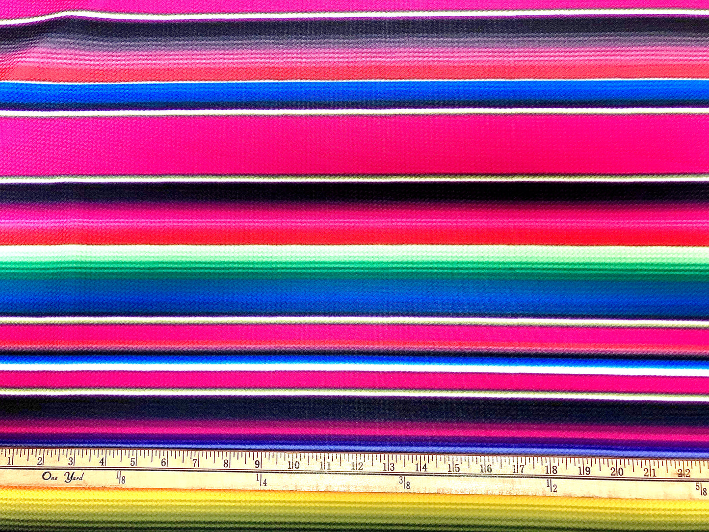 Bullet Knit Fabric – Vibrant Mexican Zarape Print in Magenta, Yellow, & Green, 56″ Wide, Sold by the Yard (BPR096))