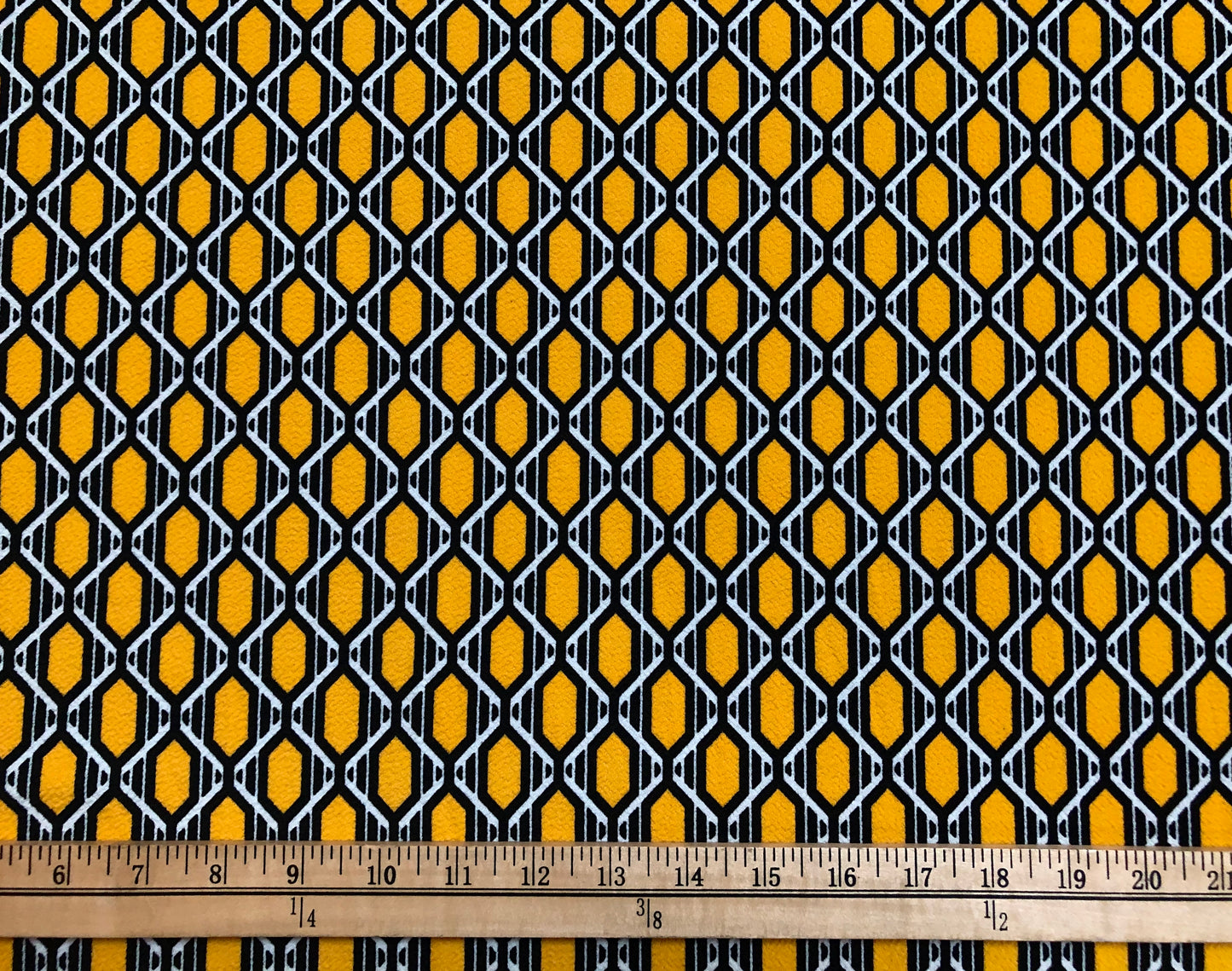 Liverpool Knit – Mustard Gold, Black & White Honeycomb Lattice – 4-Way Stretch, 56″ Wide, 200 GSM – Sold by the Yard-(LVPR200)