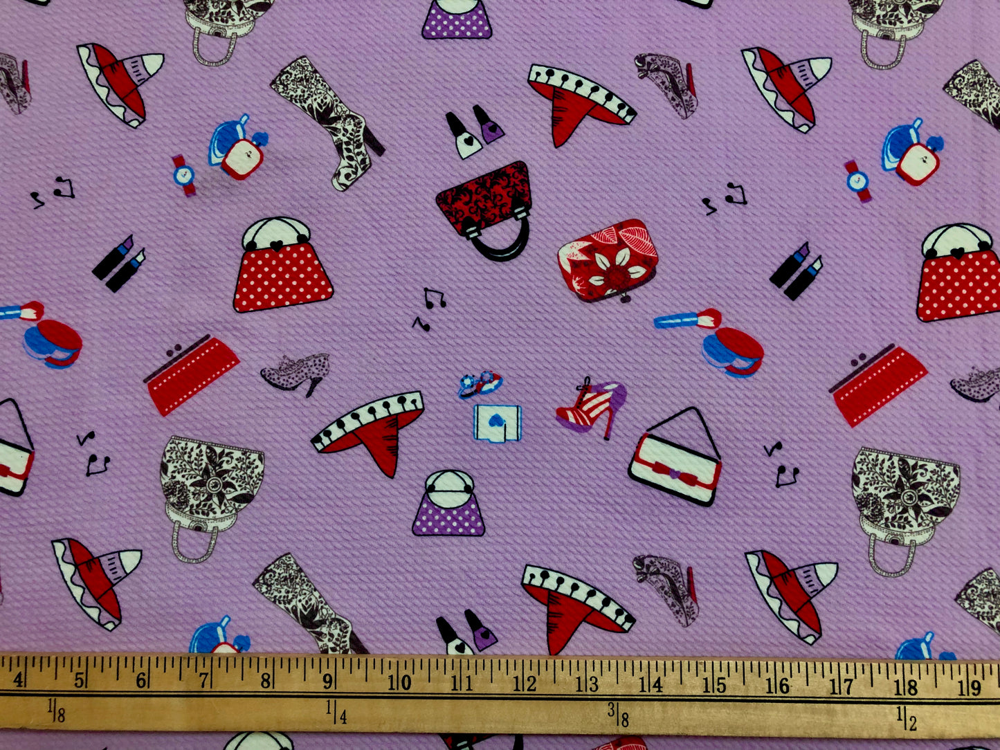 Bullet Knit Fabric - Lavender Red Music & Sombreros Print, 56″ Wide, Sold by the Yard (BPR148)