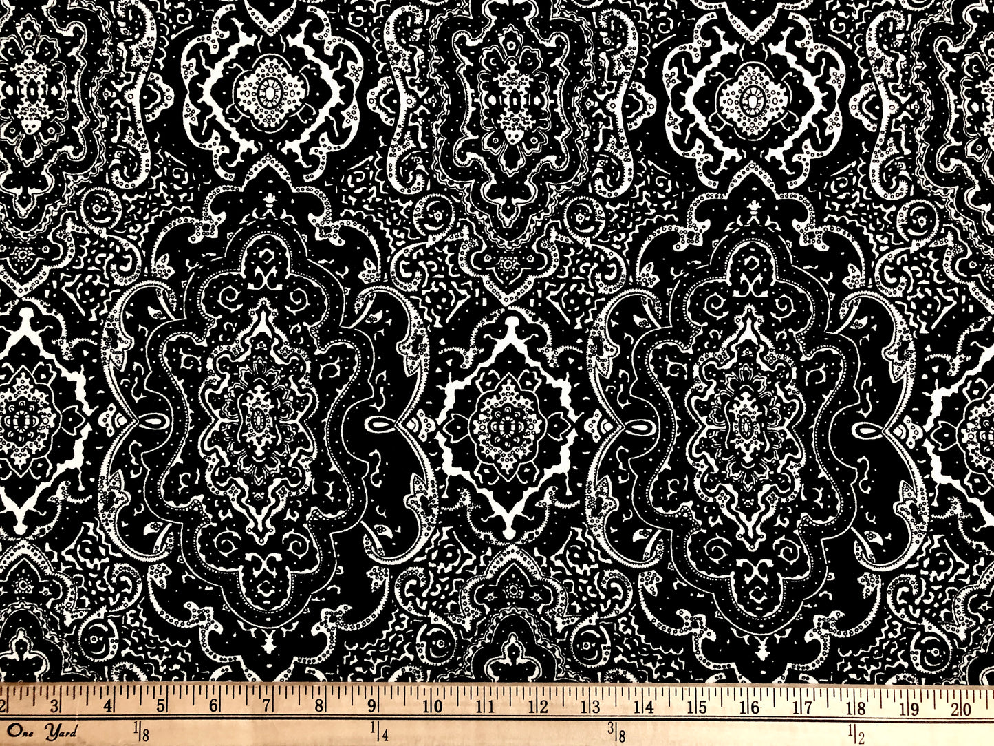 Liverpool Knit – Black & White Baroque Medallion Paisley – 4-Way Stretch, 56″ Wide, 200 GSM – Sold by the Yard (LVPR203)