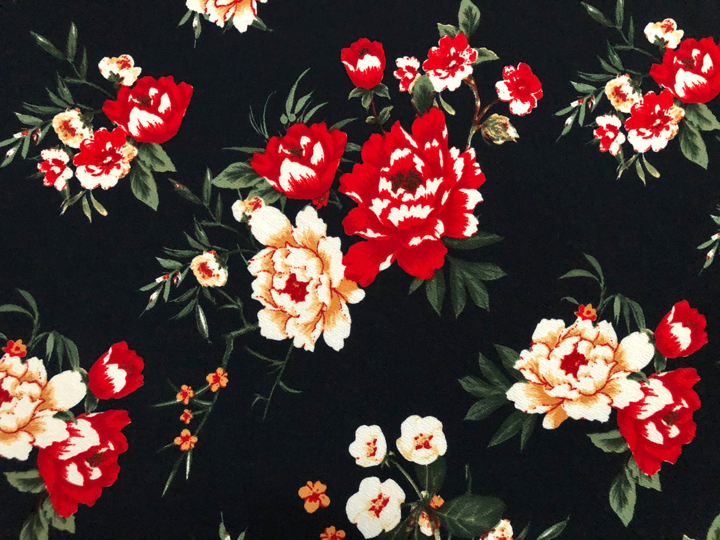 Liverpool Print Fabric-Navy Blue Red Mustard Ivory Flowers-LVPR306-Sold by the Yard-Apparel Fabric