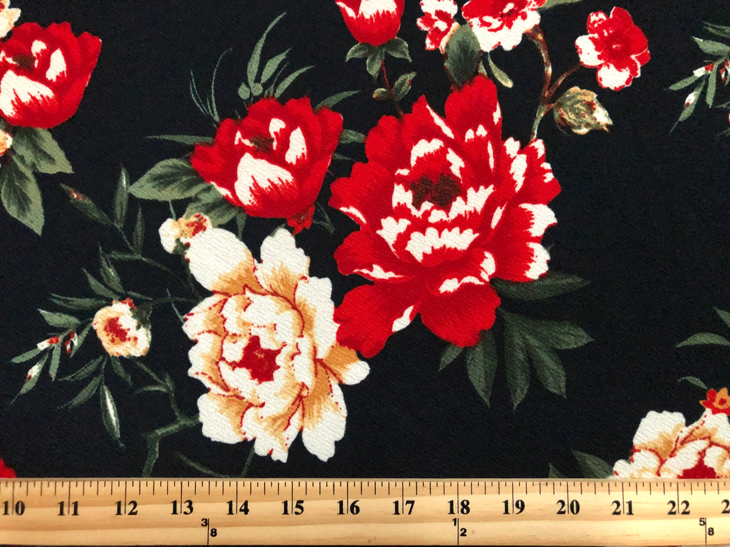 Liverpool Print Fabric-Navy Blue Red Mustard Ivory Flowers-LVPR306-Sold by the Yard-Apparel Fabric