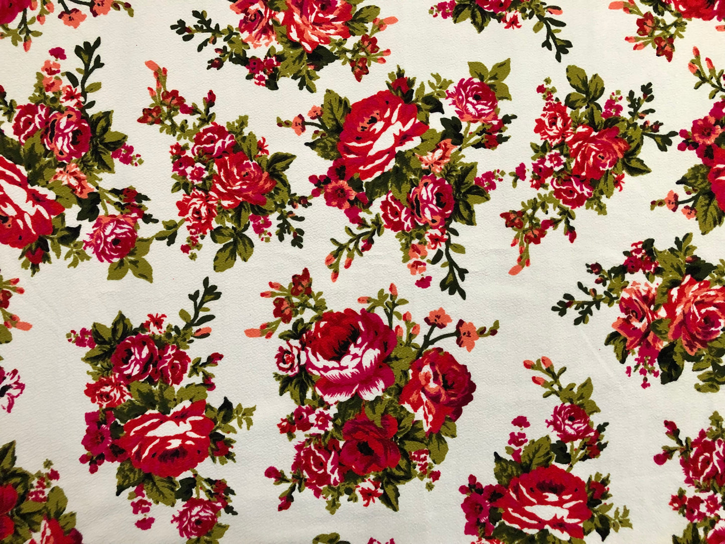 Liverpool Print Fabric-Ivory Red Olive Buquet of Roses-LVPR309-Sold by the Yard-Apparel Fabric