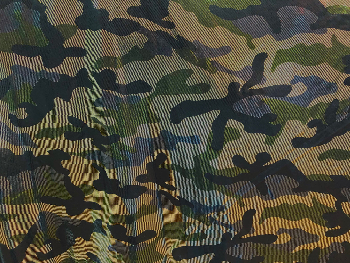Woodland Camo Venezia with Foil – Smooth Drape, 2-Way Stretch, 58” Wide, 95/5 Poly Spandex (VPR02)