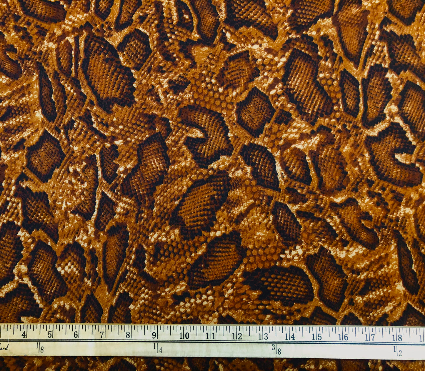 Premium Scuba Techno Knit – Copper & Black Snake Skin Print – 4-Way Stretch, 220 GSM, 56" Wide – Sold by the Yard (SCTPR012)