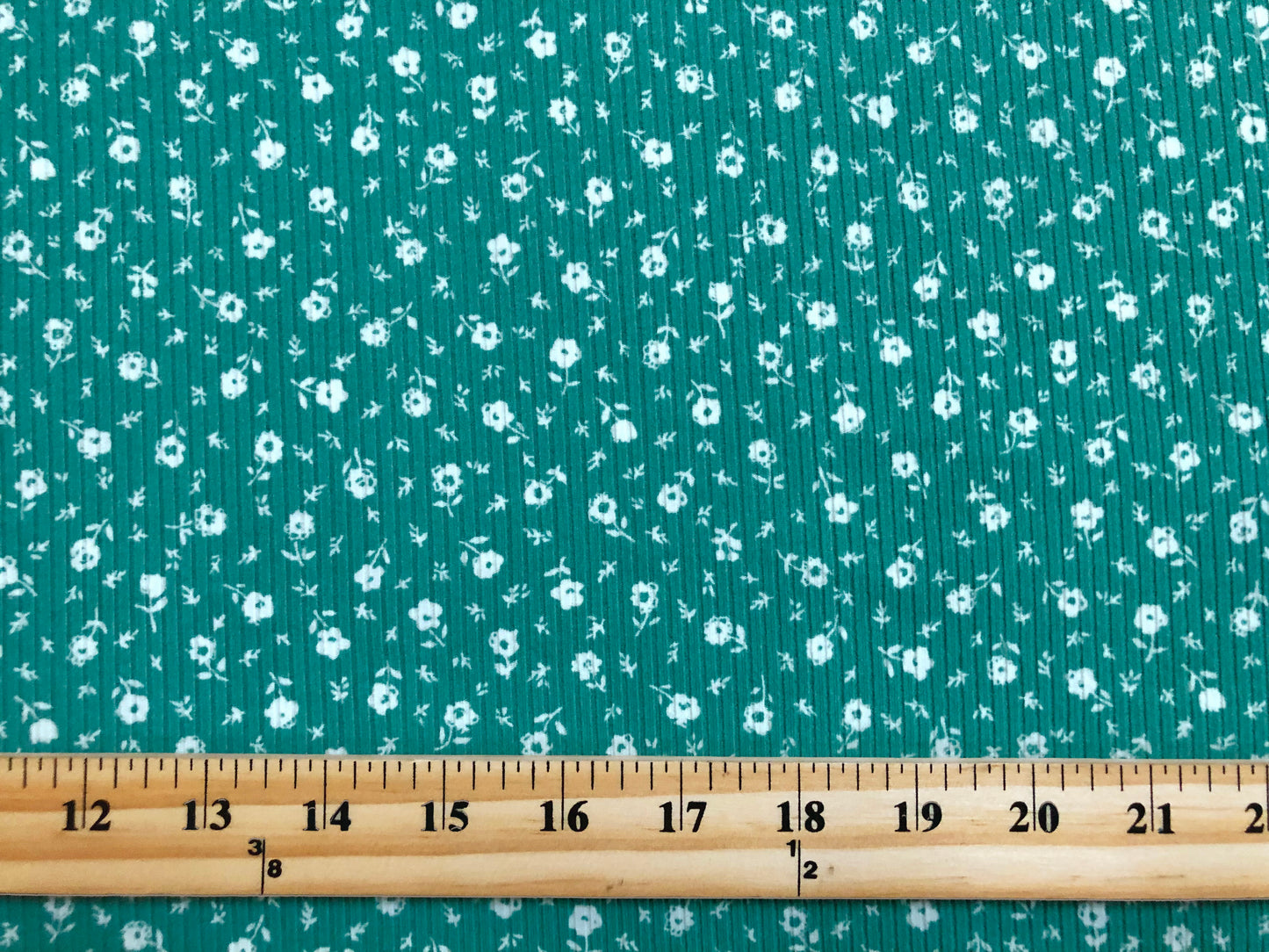 Luxe Rib Knit Fabric – Persian Green Ditsy Floral, Buttery-Soft 4-Way Stretch, 60″ Wide | Poly Rayon Spandex- Sold by the Yard (PRRPR094)