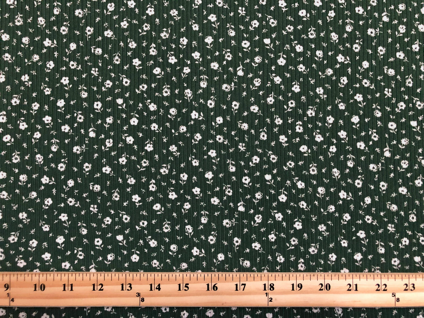 Deluxe Soft Rib Knit Fabric – Olive Green Ditsy Floral, 4-Way Stretch, 60" Wide-Poly/Rayon/Spandex, Sold by the Yard (PRRPR095)
