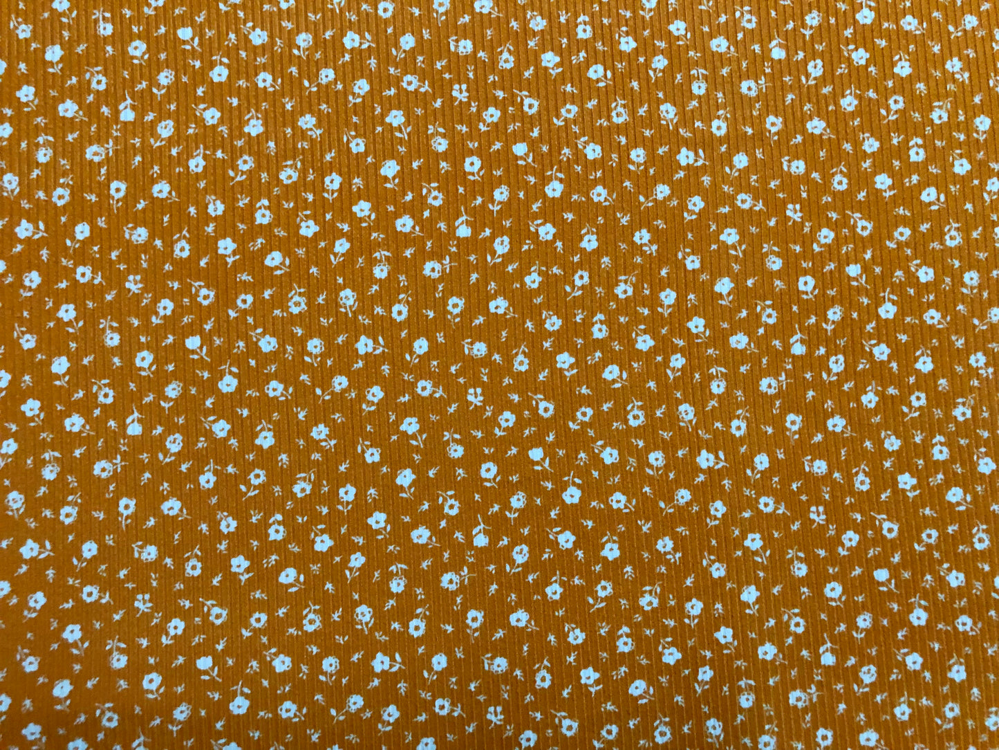 Luxe Soft Rib Knit – Mustard Ochre Ditsy Floral -4 Way Stretch-60" Wide-Poly/Rayon/Spandex, Sold by the Yard (PRRPR097)