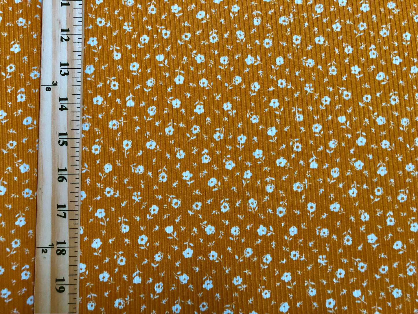 Luxe Soft Rib Knit – Mustard Ochre Ditsy Floral -4 Way Stretch-60" Wide-Poly/Rayon/Spandex, Sold by the Yard (PRRPR097)