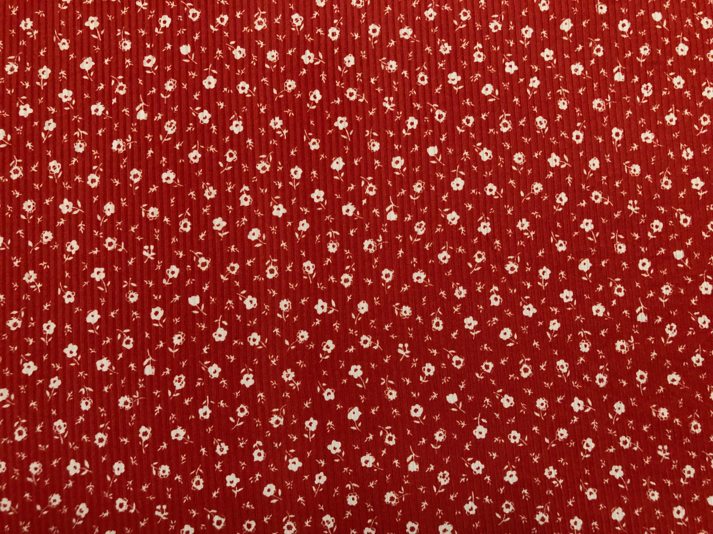 Soft 4-Way Stretch Rib Knit – Brick & Ivory Ditsy Floral, 60” Wide Poly/Rayon/Spandex-Sold by the Yard (PRRPR096)