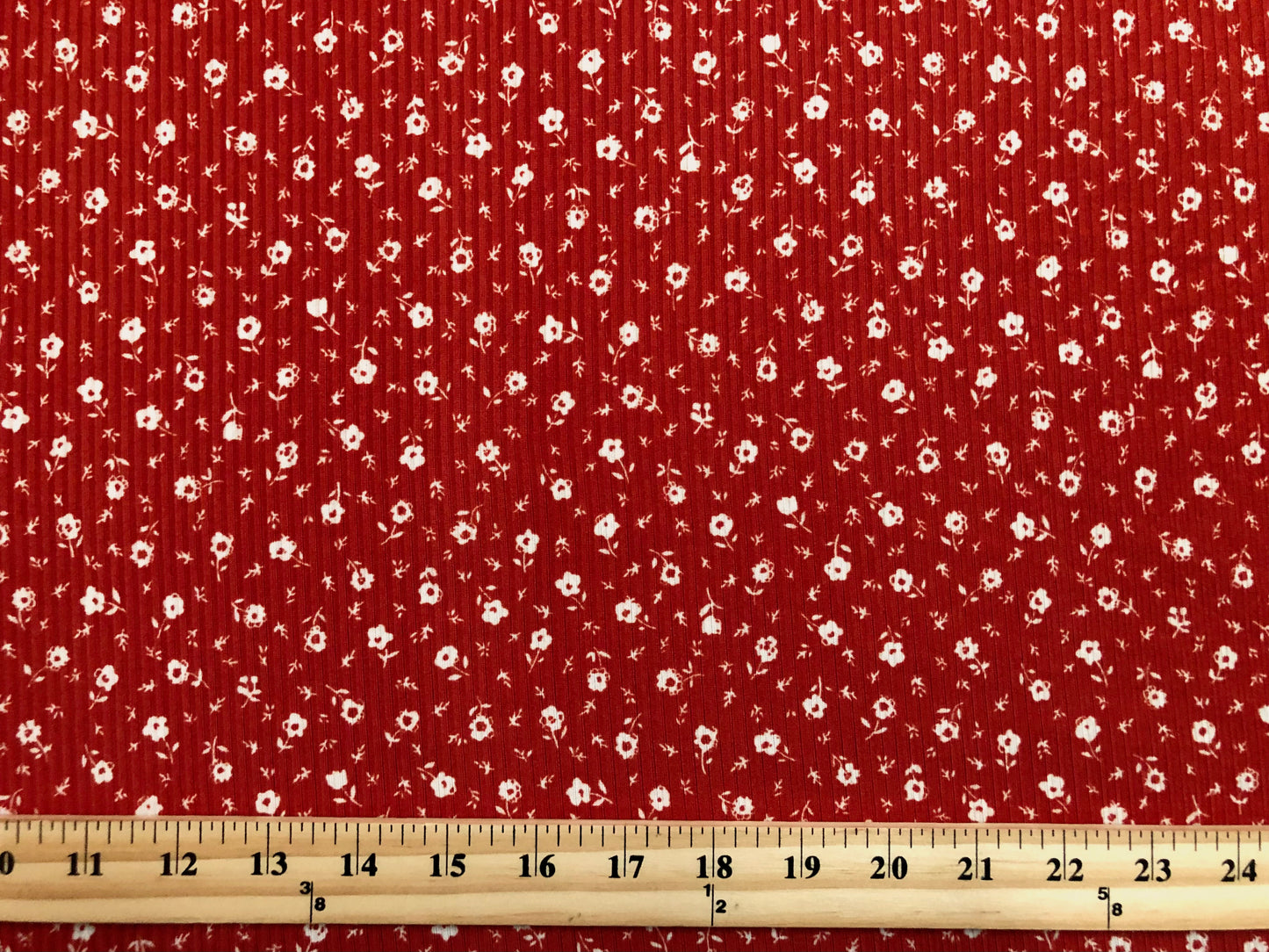 Soft 4-Way Stretch Rib Knit – Brick & Ivory Ditsy Floral, 60” Wide Poly/Rayon/Spandex-Sold by the Yard (PRRPR096)