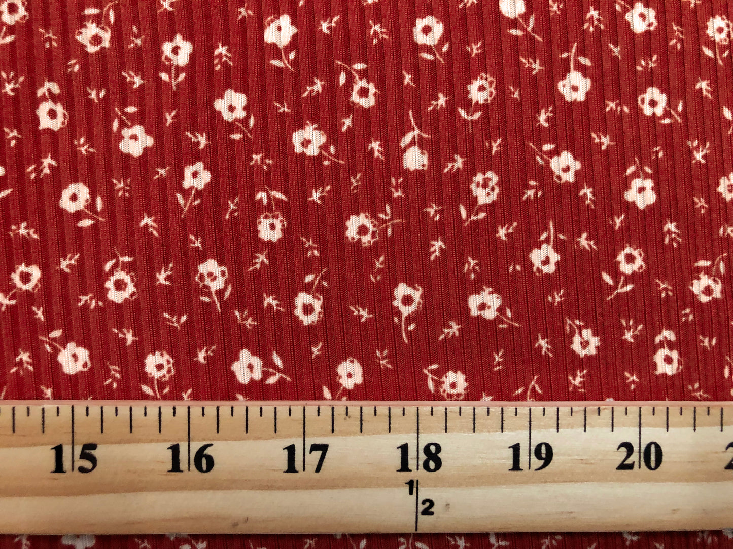 Soft 4-Way Stretch Rib Knit – Brick & Ivory Ditsy Floral, 60” Wide Poly/Rayon/Spandex-Sold by the Yard (PRRPR096)