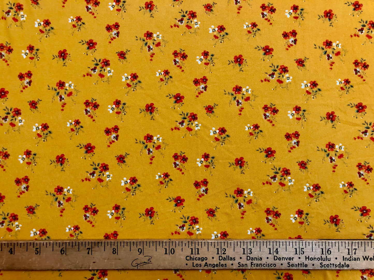 DTY Brushed Fabric-Mustard Orange White Daisies-DTYBPR163-Sold by the Yard-Jersey Fabric