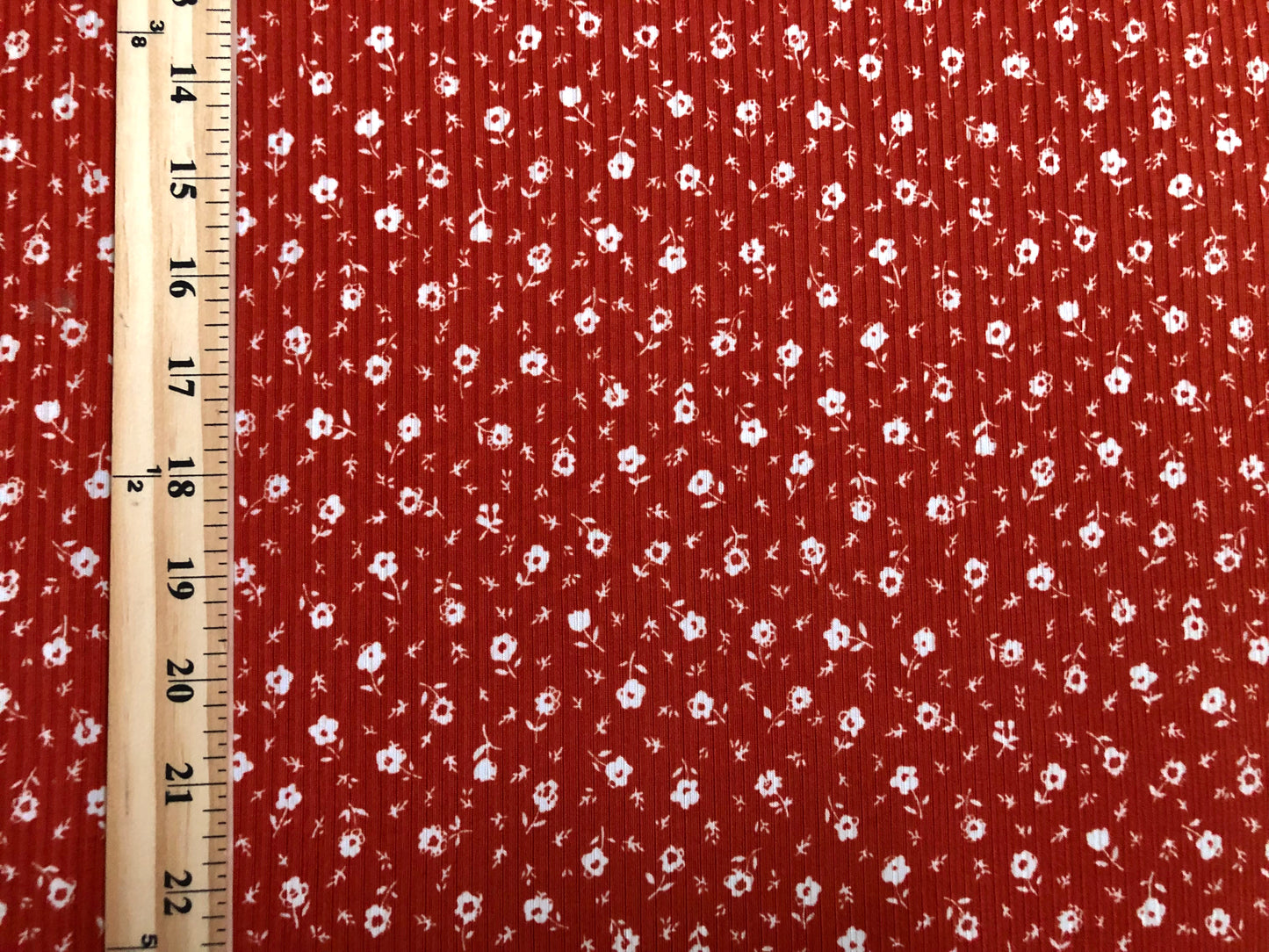 Soft 4-Way Stretch Rib Knit – Brick & Ivory Ditsy Floral, 60” Wide Poly/Rayon/Spandex-Sold by the Yard (PRRPR096)