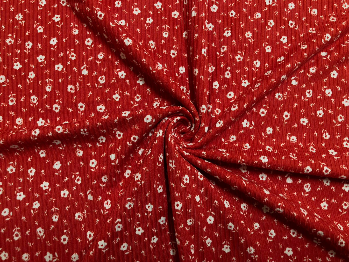 Soft 4-Way Stretch Rib Knit – Brick & Ivory Ditsy Floral, 60” Wide Poly/Rayon/Spandex-Sold by the Yard (PRRPR096)