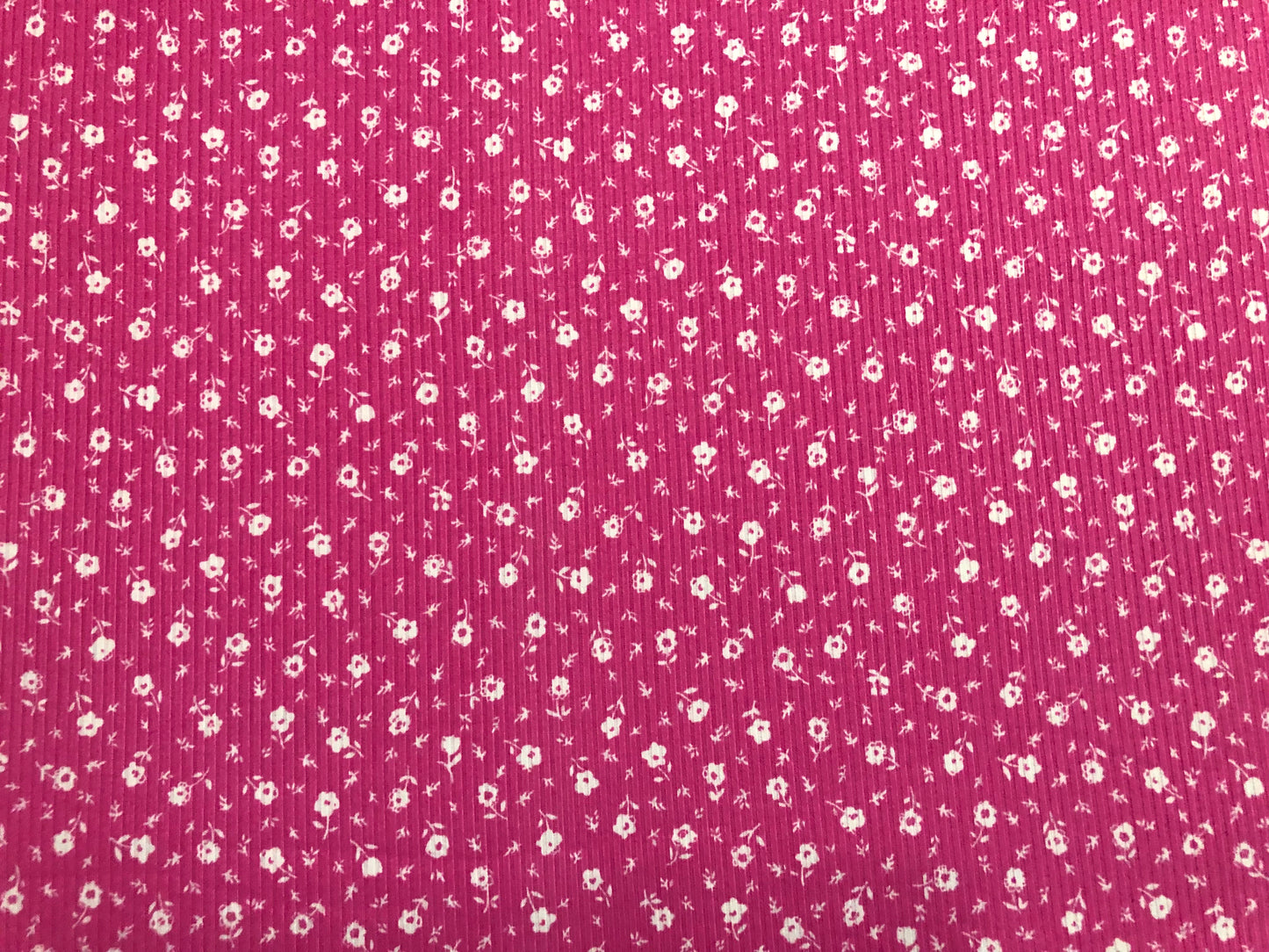 Soft Rib Knit Ditsy Floral – Fuchsia Pink & White- 4 Way Stretch-60" Wide-Poly/Rayon/Spandex by the Yard (PRRPR099)