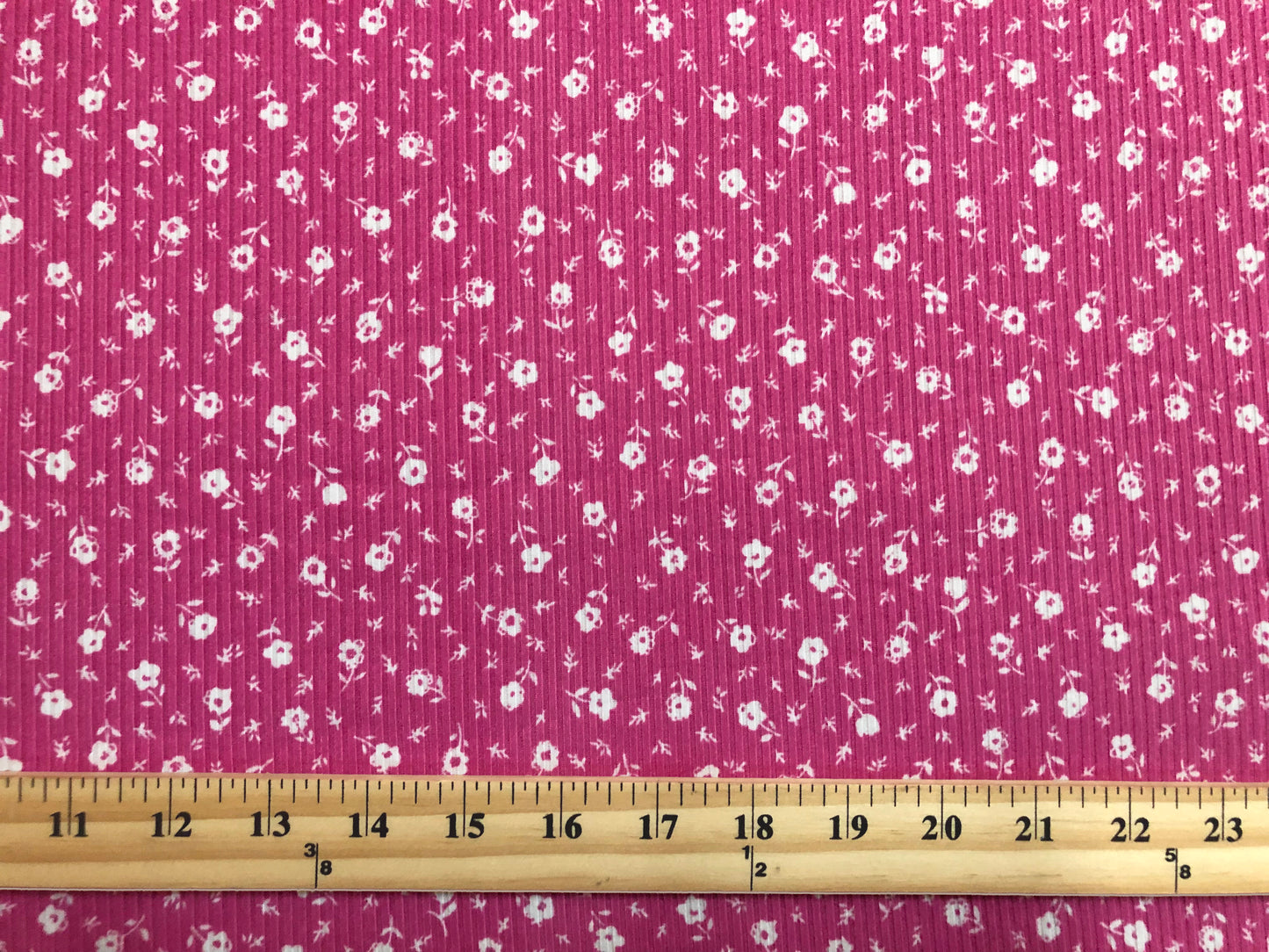 Soft Rib Knit Ditsy Floral – Fuchsia Pink & White- 4 Way Stretch-60" Wide-Poly/Rayon/Spandex by the Yard (PRRPR099)