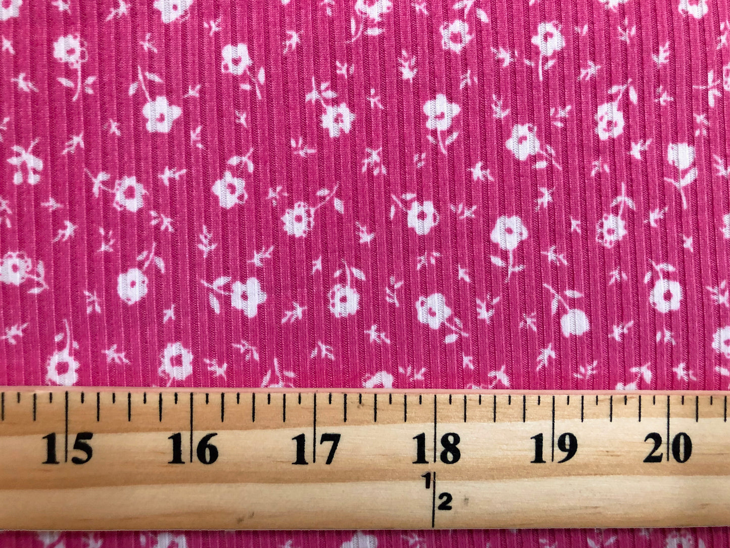 Soft Rib Knit Ditsy Floral – Fuchsia Pink & White- 4 Way Stretch-60" Wide-Poly/Rayon/Spandex by the Yard (PRRPR099)