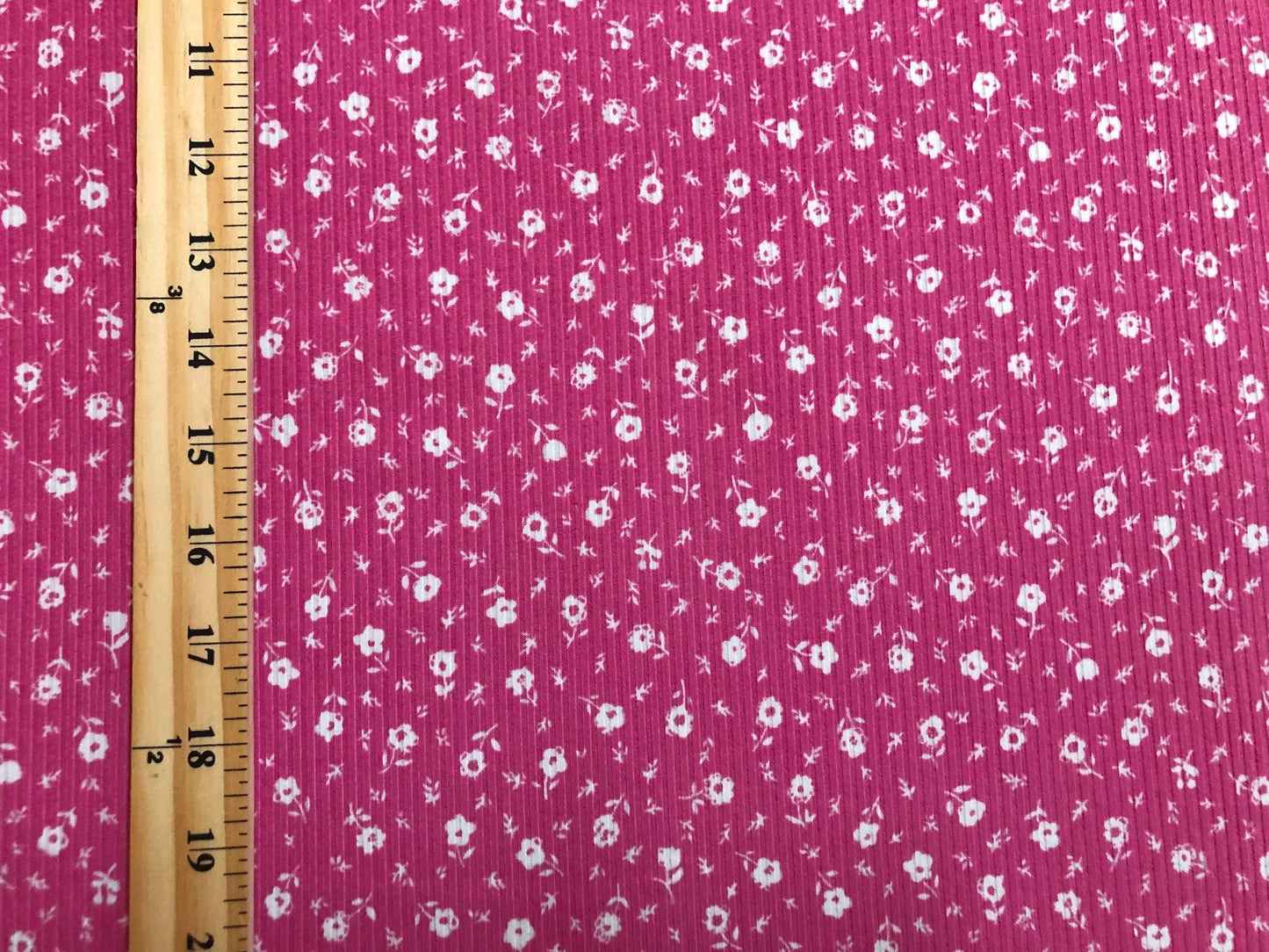 Soft Rib Knit Ditsy Floral – Fuchsia Pink & White- 4 Way Stretch-60" Wide-Poly/Rayon/Spandex by the Yard (PRRPR099)