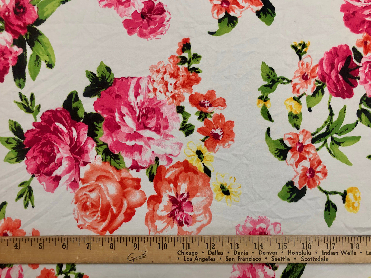 DTY Brushed Fabric-Ivory Pink Red Yellow Roses-DTYBPR165-Sold by the Yard-Jersey Fabric