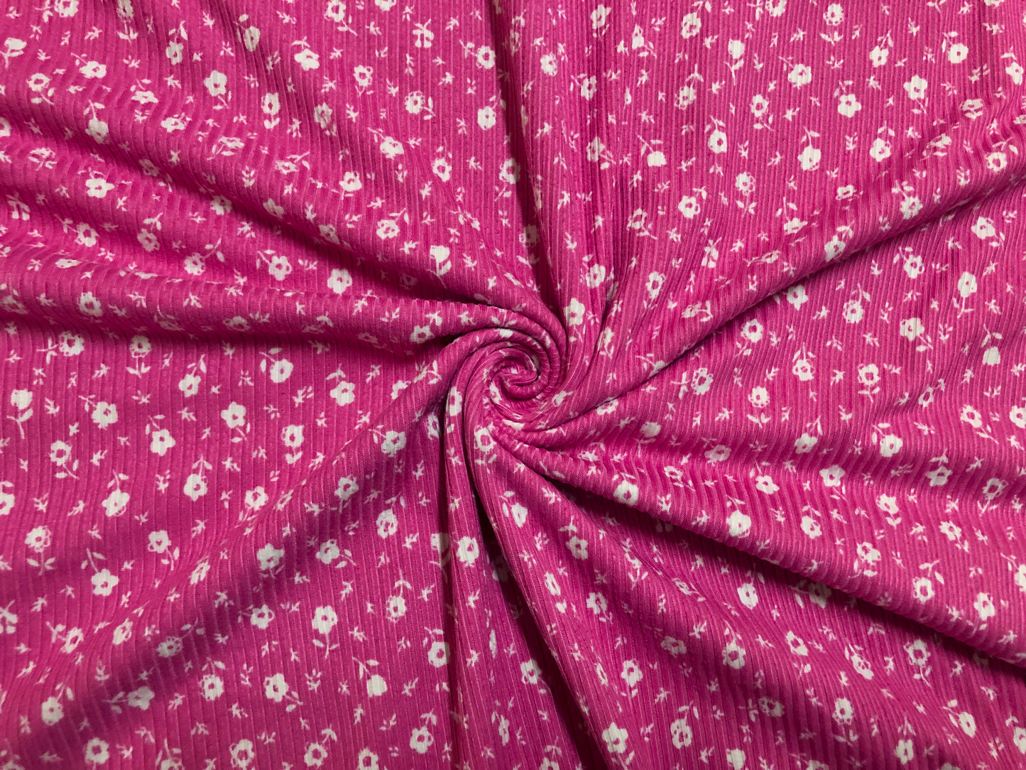 Soft Rib Knit Ditsy Floral – Fuchsia Pink & White- 4 Way Stretch-60" Wide-Poly/Rayon/Spandex by the Yard (PRRPR099)