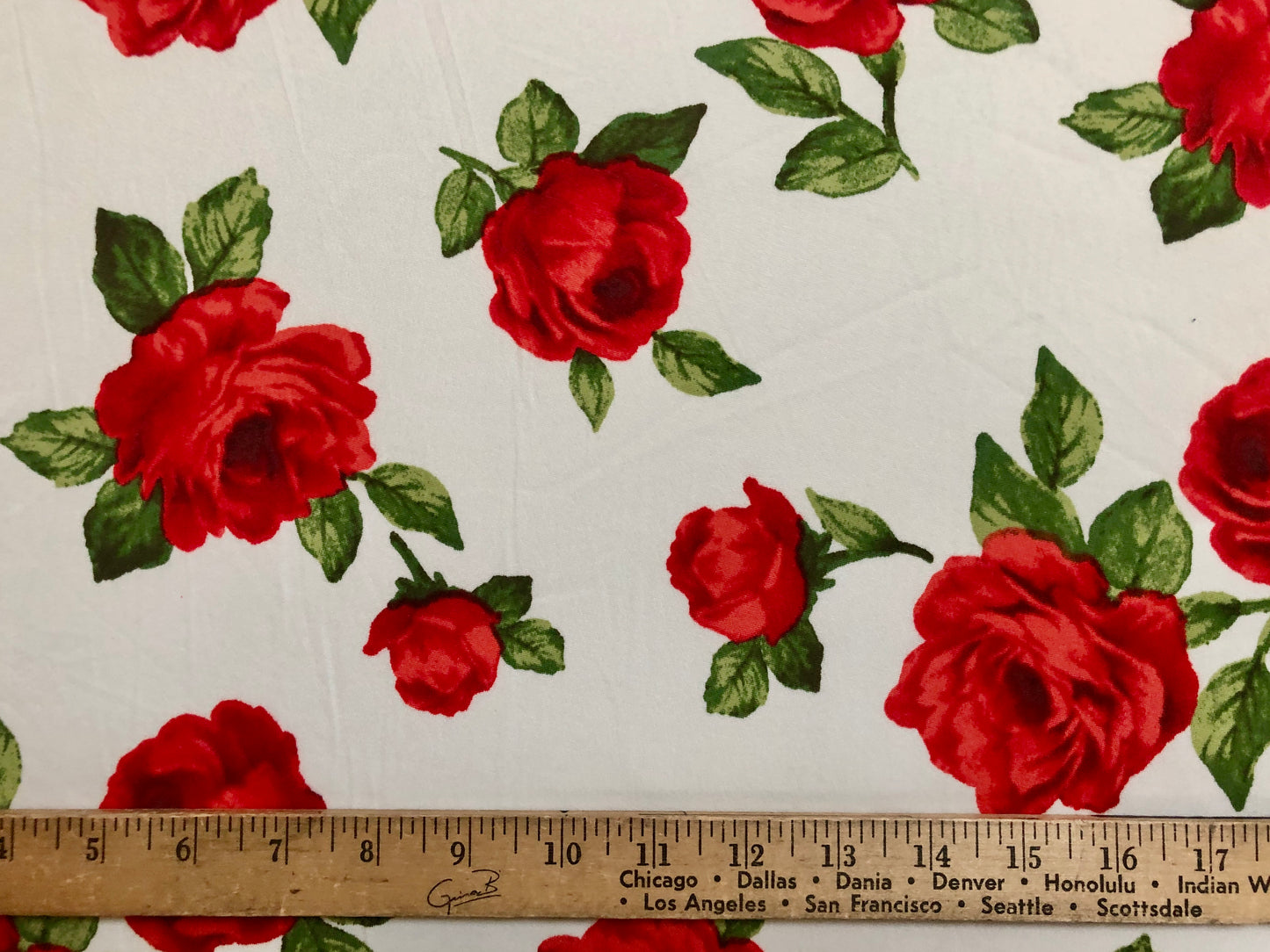 DTY Brushed Fabric-Ivory Red Green Roses-DTYBPR169-Sold by the Yard-Jersey Fabric
