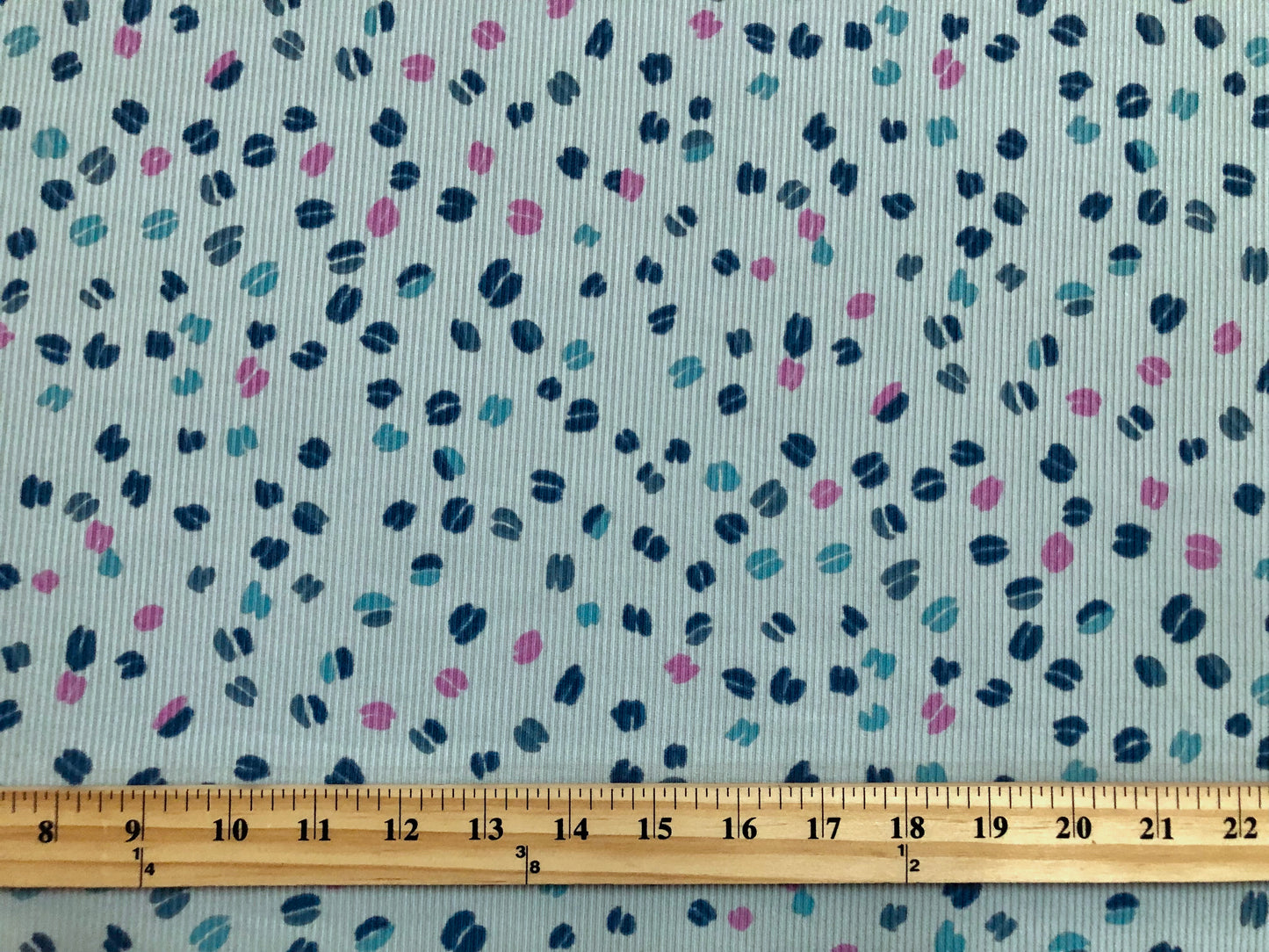 Baby Blue Magenta Teal Navy Blue Lips and Hearts Poly Rayon Spandex Rib 1X1 Print Fabric