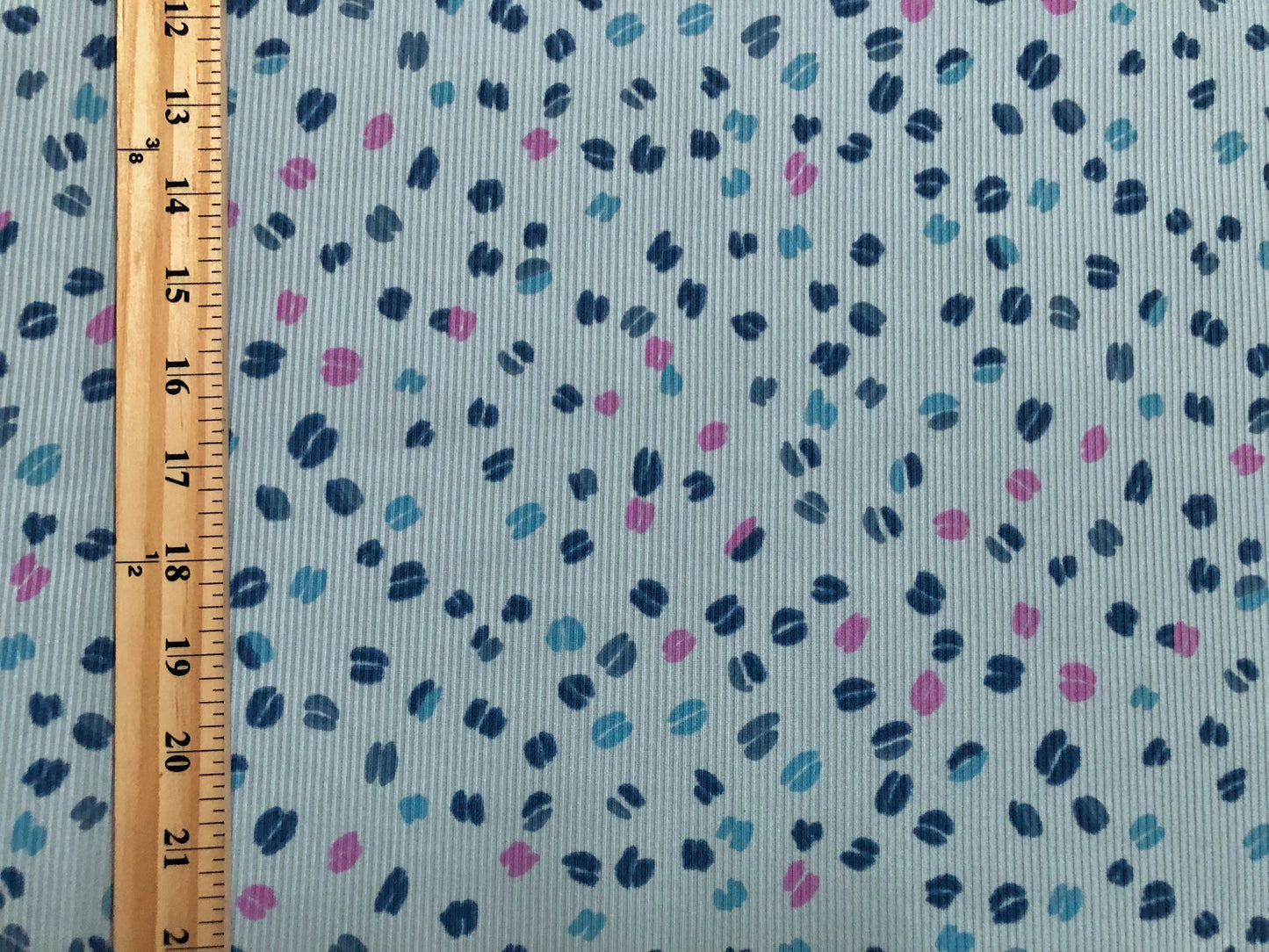 Baby Blue Magenta Teal Navy Blue Lips and Hearts Poly Rayon Spandex Rib 1X1 Print Fabric