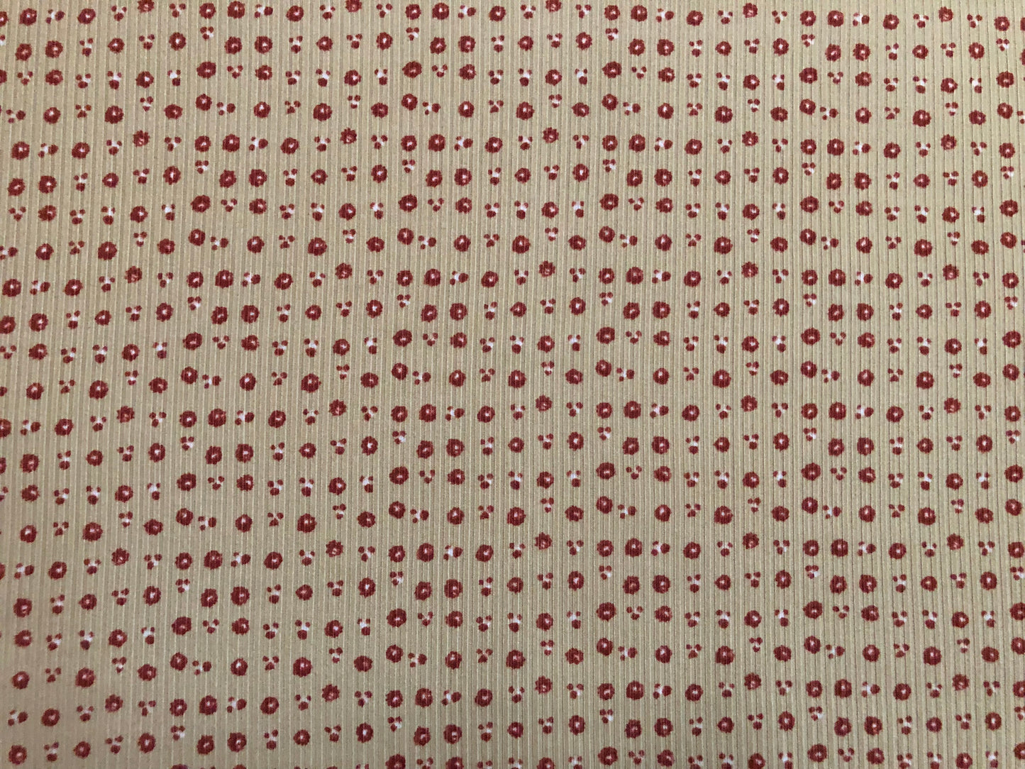 Beige Burgundy White 1/8" Flowers Rayon Spandex Rib 2X2 Print Fabric