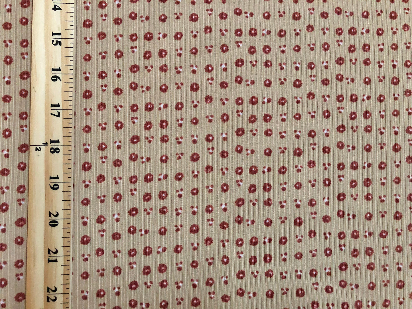 Beige Burgundy White 1/8" Flowers Rayon Spandex Rib 2X2 Print Fabric