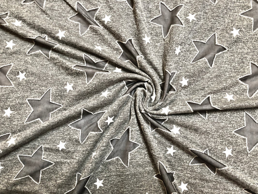 Heather Gray Rayon Spandex Jersey – Buttery-Soft Drape, Comfy Stretch – Charcoal Hallow Star – 56" Wide – By the Yard (RSPR06)