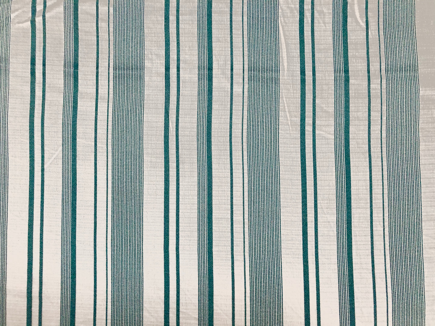 Premium Polyester/Linen Stripe– Teal & Ivory Vertical Stripe, 58″ Wide, No-Stretch — Sold by the Yard (PLNPR01)