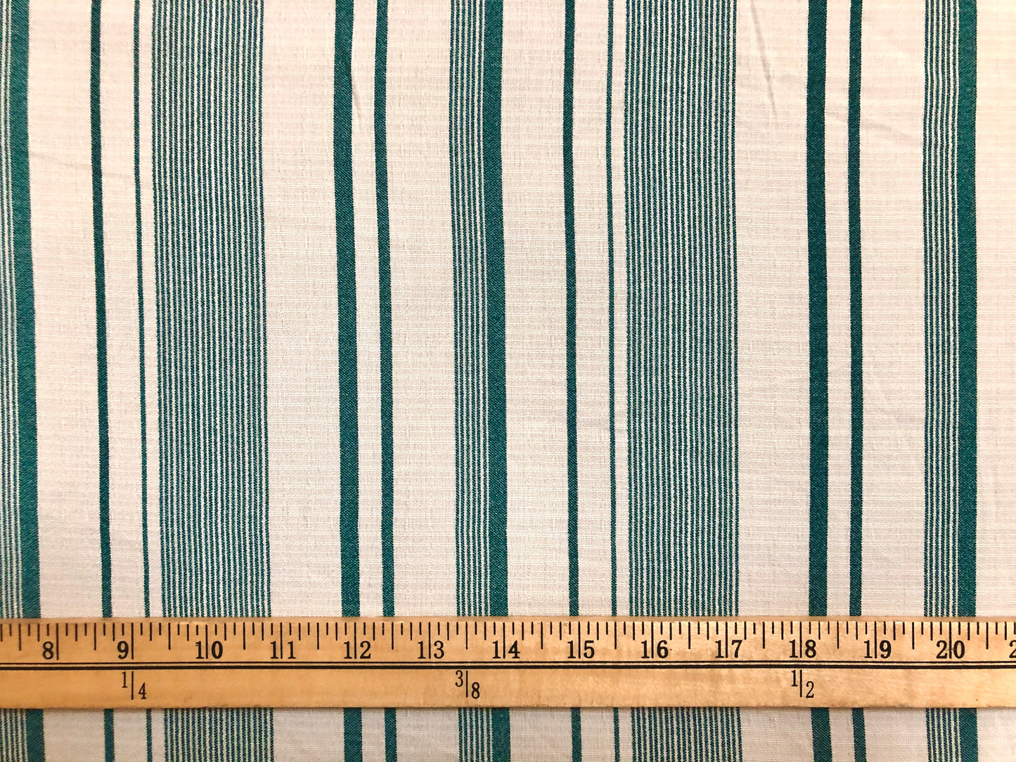 Premium Polyester/Linen Stripe– Teal & Ivory Vertical Stripe, 58″ Wide, No-Stretch — Sold by the Yard (PLNPR01)