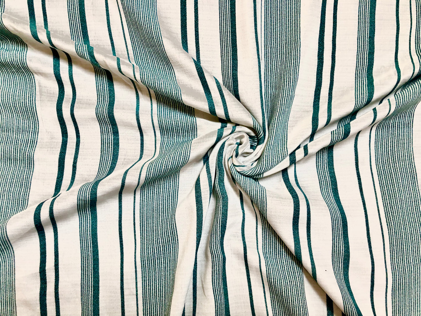 Premium Polyester/Linen Stripe– Teal & Ivory Vertical Stripe, 58″ Wide, No-Stretch — Sold by the Yard (PLNPR01)