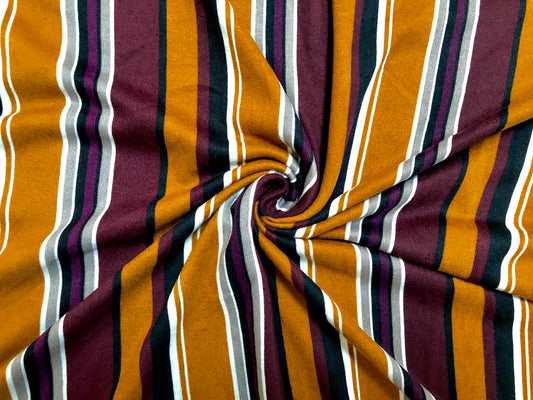 Cozy Mustard/Plum Striped Hacci – Sweater Knit Fabric – 56″ Wide, 95% Polyester 5% Spandex – Sold by the Yard (HSPR021)