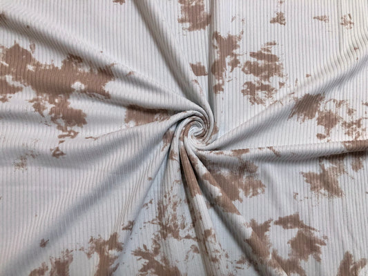 Soft Rib Knit Tie-Dye (Ivory/Taupe) – Poly/Rayon/Spandex, 4-Way Stretch, 60″ Wide, Sold by the Yard (PRRTD03)