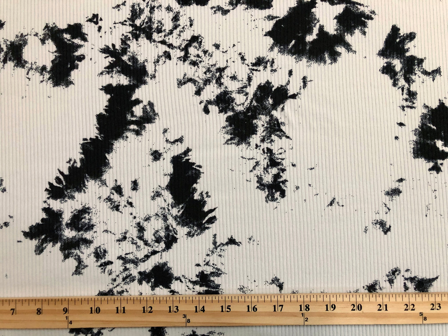 Luxury Rib Knit Tie-Dye Fabric – Black & Ivory – 4-Way Stretch – Poly/Rayon/Spandex – 60" Wide – Sold by the Yard (PRRTD05)