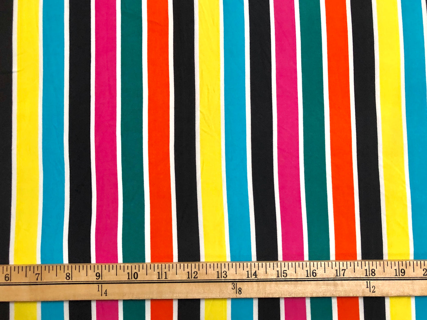 DTY Double Brushed-Yellow Turquoise Black Magenta Stripes-DTYBPR175-Sold by the Yard-Jersey Fabric