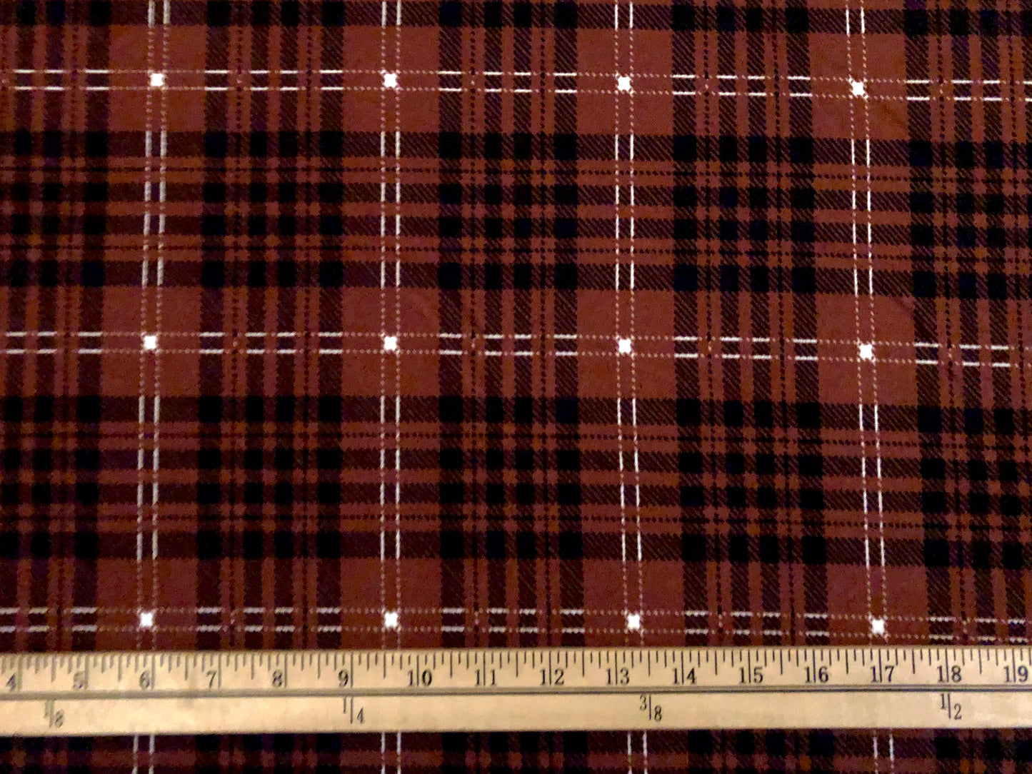 Techno Crepe Knit Fabric – 4-Way Stretch, Silky Drape, Wrinkle-Resistant, 56″ Wide, 240 GSM – Rust/Burgundy/Black Plaid Check with Ivory Accents – Sold by the Yard (TCRP08)