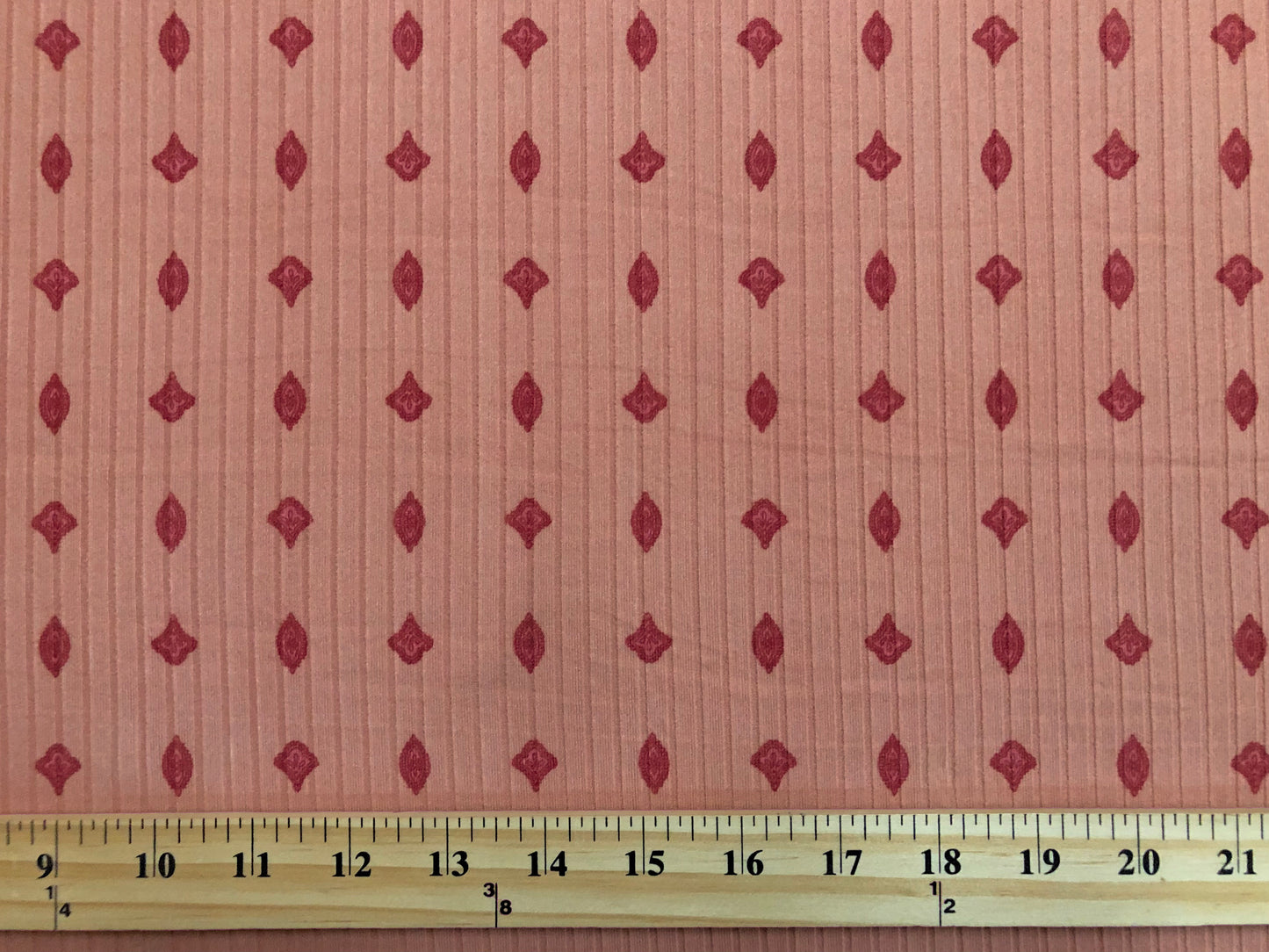 Soft Stretch Rib Knit by the Yard – Mauve Pink & Red Geo Dot –4-Way Stretch, 60” Wide, Sold by the Yard (PRRPR091)