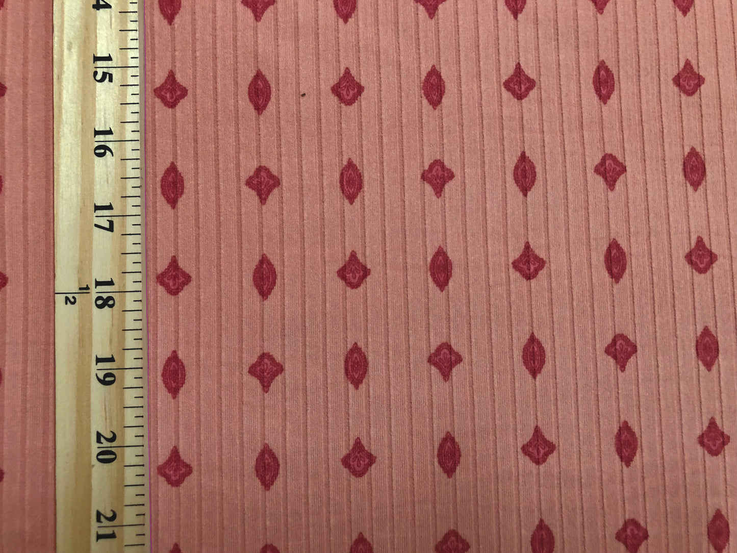 Soft Stretch Rib Knit by the Yard – Mauve Pink & Red Geo Dot –4-Way Stretch, 60” Wide, Sold by the Yard (PRRPR091)