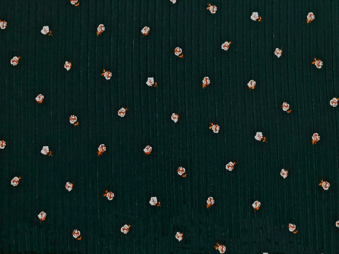 Soft Rib Knit – Forest Green Rosebud Floral, 4-Way Stretch, 60" Wide – Poly/Rayon/Spandex by the Yard (PRRPR090)