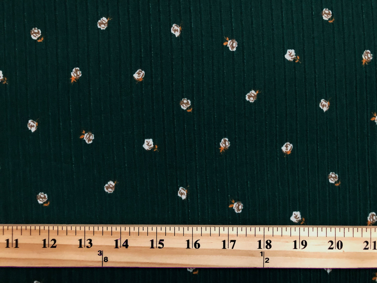 Soft Rib Knit – Forest Green Rosebud Floral, 4-Way Stretch, 60" Wide – Poly/Rayon/Spandex by the Yard (PRRPR090)