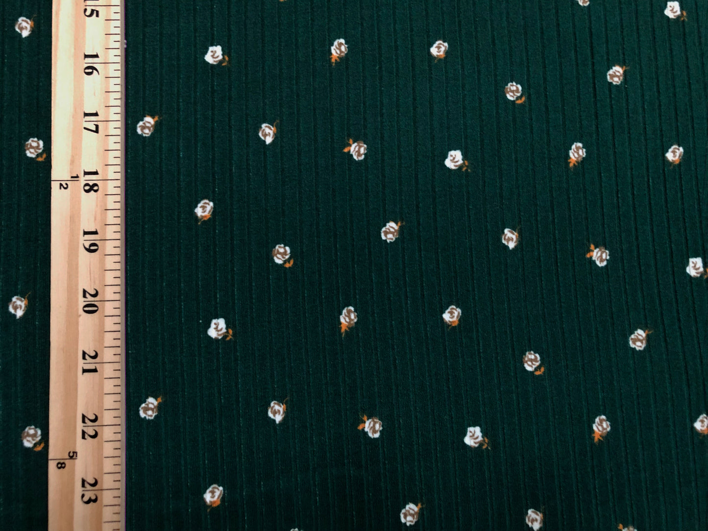 Soft Rib Knit – Forest Green Rosebud Floral, 4-Way Stretch, 60" Wide – Poly/Rayon/Spandex by the Yard (PRRPR090)